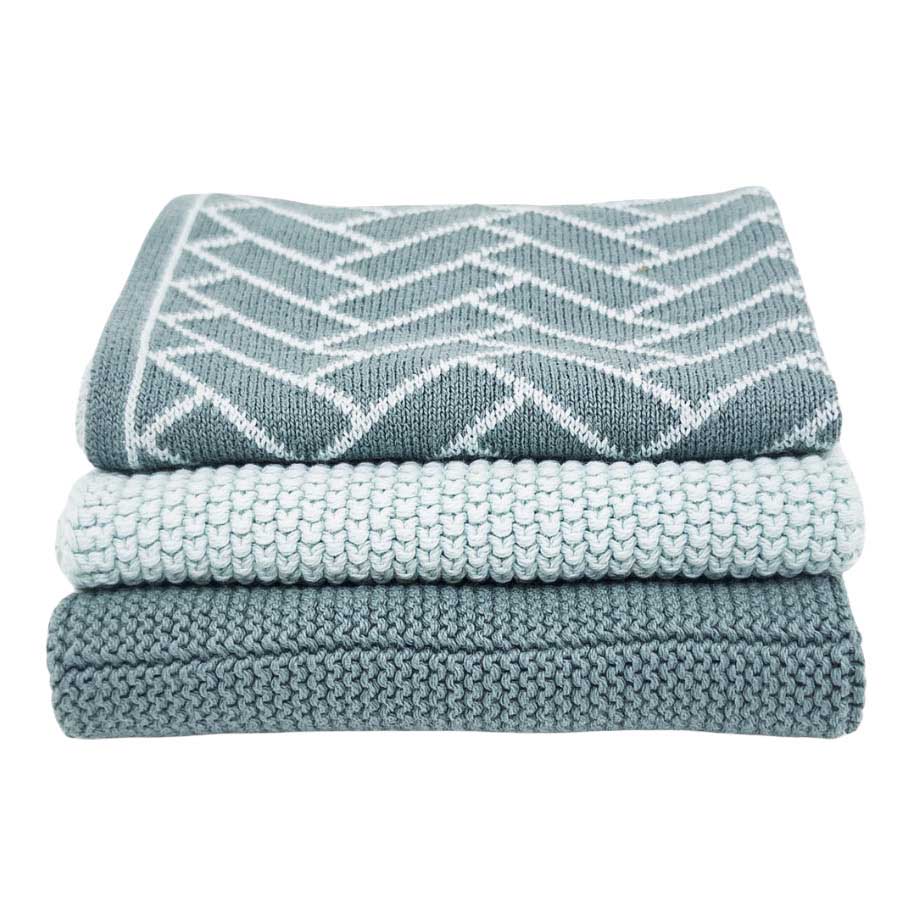 Ecovask Dishcloth Variety 3Pk - Sea Foam Herringbone